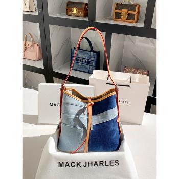 MACK JHARLES帆布拼接通勤水桶包