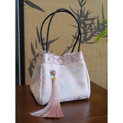 云間霧里 新中式宋錦包包掛件國風女真絲桑蠶絲單肩菜籃子手提包