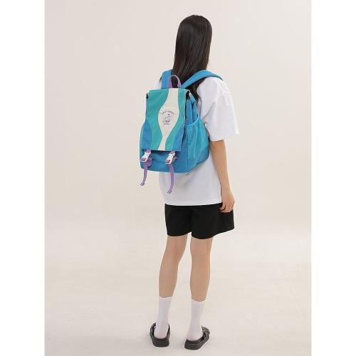 shunyide美式復古拼色校園雙肩包