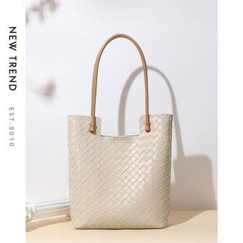 托特包2024新款編織手提大包牛皮上班通勤肩包女大容量真皮女包