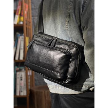 Chic Leather手工真皮休閑斜挎包潮流百搭郵差包男頭層牛皮單肩包