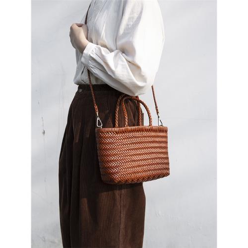 夏天法式迷你小包包純手工編織包女牛皮小眾手提單肩斜挎包手拎包