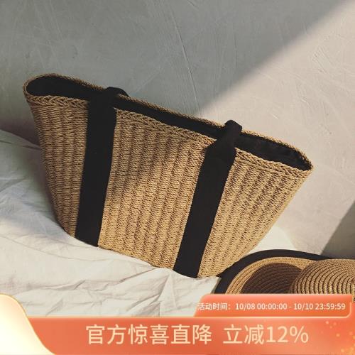 單肩法式度假包海灘草編包沙灘包女編織包藤編包大容量手提包時尚