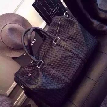 手提編織女軟皮休閑短途旅行包