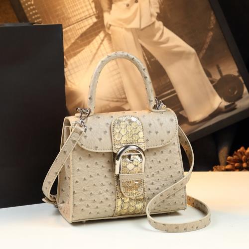 真皮鴕鳥紋女包2024新款手提包女潮高級感小眾枕頭包斜挎單肩小包