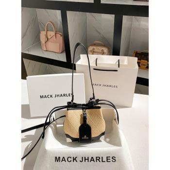 MACK JHARLES超火編織包包女式2025春季新款單肩包復古抽繩水桶包