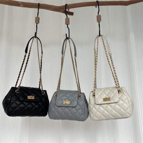 羊皮軟皮高級質感鎖扣菱格鏈條小香風包包女今年流行時尚單肩斜挎