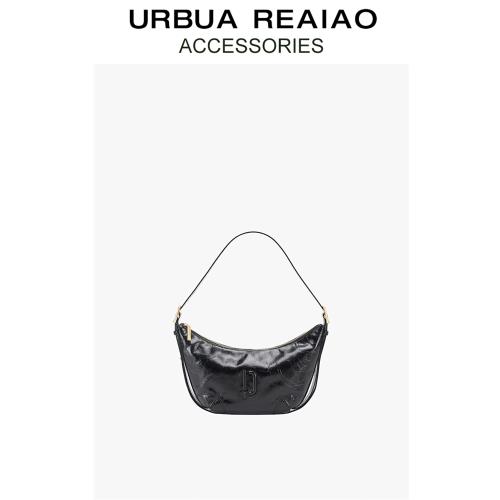 真皮牛角包女2025夏季新款油蠟皮月亮包休閑百搭腋下包單肩斜挎包