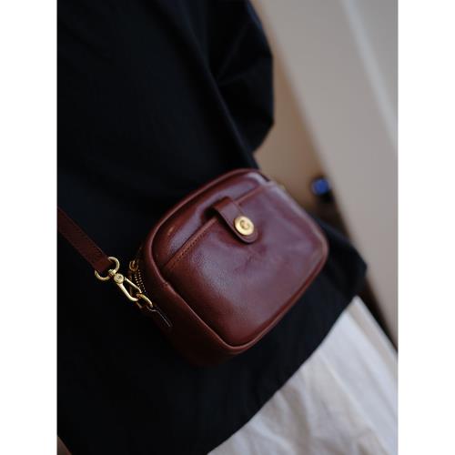 鹿小姐植鞣牛皮小眾簡約高級感小方包真皮百搭休閑單肩斜挎女包包