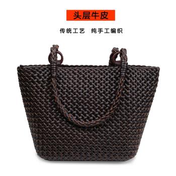 頭層牛皮特價清倉手工編織女包