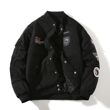 秋冬季加棉加厚棒球棉服男女情侶日式工裝潮牌寬松飛行員夾克外套