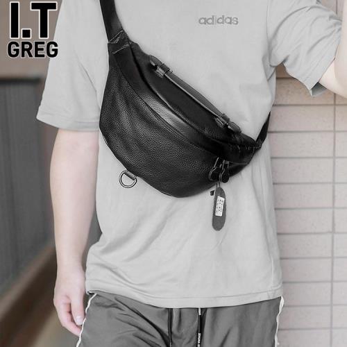 香港I.Tgreg男士真皮胸包時尚腰包軟皮小包多功能騎行單肩斜挎包