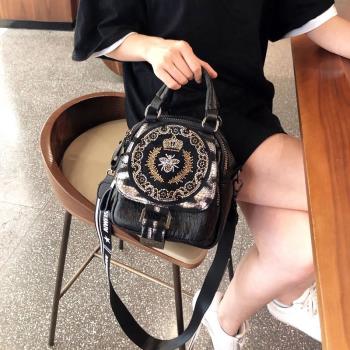 網紅雙肩包包女2024新款潮時尚韓版小揹包真皮百搭洋氣斜挎包牛皮