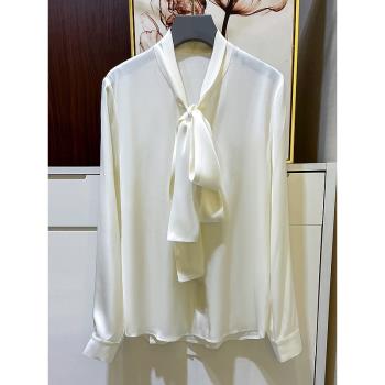 高階感飄帶緞面長袖內搭真絲襯衫