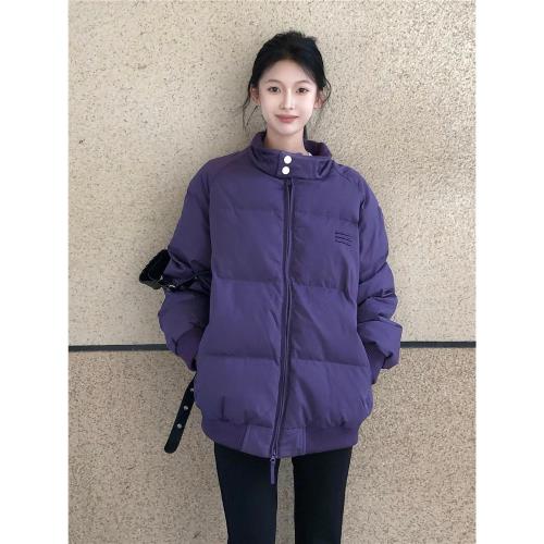 美式復古紫色棉服女冬季2025新款oversize寬松百搭情侶加厚棉衣潮