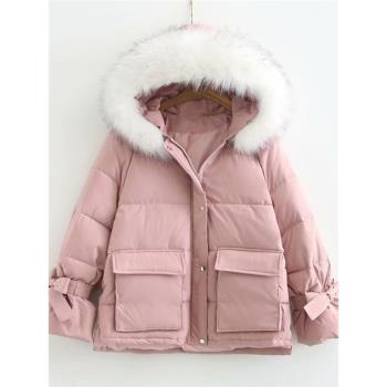 麵包服小個子寬松短款羽絨大毛領