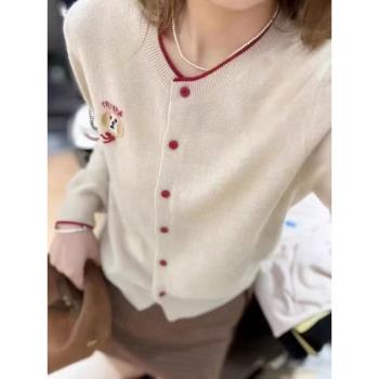 2024年秋100純山羊絨開衫女歐貨高階針織衫刺繡秋季軟糯毛衣外套