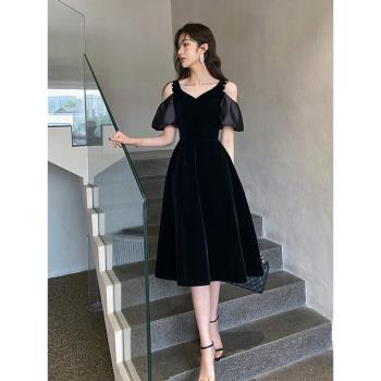 黑色高階感連衣裙夏季小晚禮服