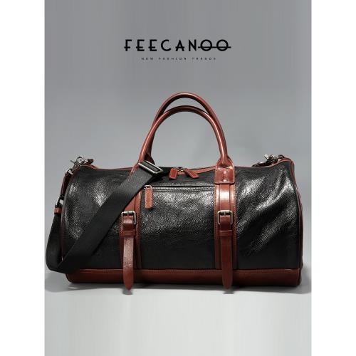 旅行包男士真皮手提包復古水桶休閑短途旅行袋輕便男包單肩斜挎包