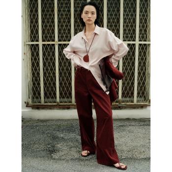 YVONE LIU鬆弛感復古時髦瀟灑寬松休閑顯瘦燈芯絨直筒闊腿神褲