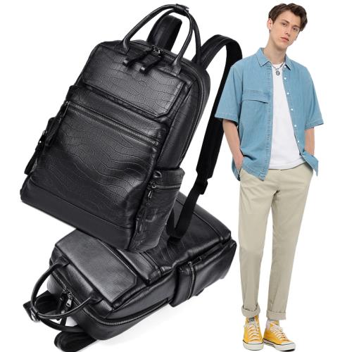 tanmesso時尚牛皮男士背包真皮休閑雙肩包手提斜挎多功能電腦包