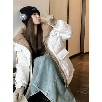 MJAE白色超好看羽絨服女2024年冬季新款寬松連帽加厚90白鴨絨外套