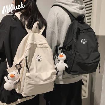 法國MKLUCK新款雙肩書包女大學生ins潮牌大容量設計感小眾男笑臉