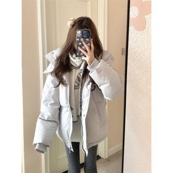 奶藍色寬松顯瘦遮肉外套羽絨棉服
