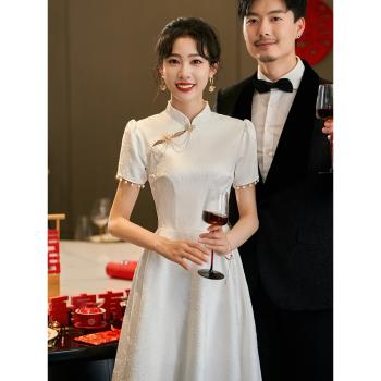 白色領證登記旗袍小個子訂婚禮服連衣裙中式改良白裙高階感蕾絲女