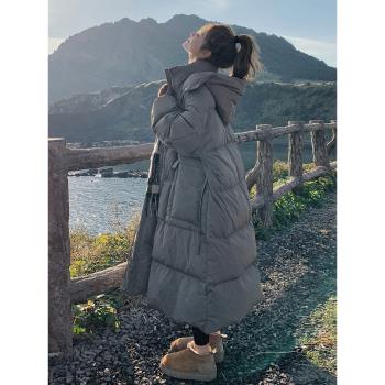 加厚長款時尚高階灰過膝羽絨服