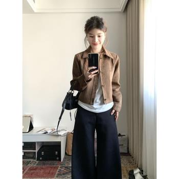 美式復古棕色麂皮絨機車服上衣女韓版顯瘦小個子夾克短款外套秋冬