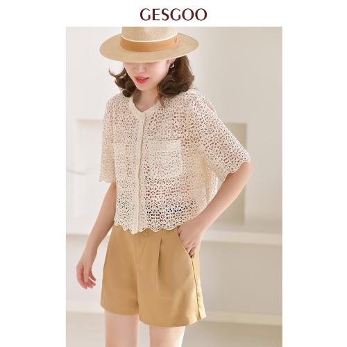 小香風蕾絲上衣夏季女超仙性感鏤空短款小開衫配吊帶裙薄襯衫外套