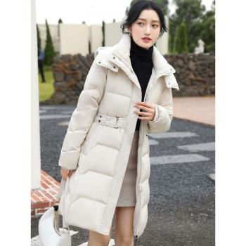 時尚白鴨絨羽絨服女士中長款2023新款冬季爆款中年媽媽款加厚外套
