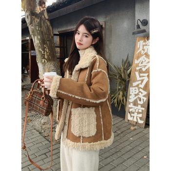 卡其色超好看羊羔毛外套女冬季2024新款韓系保暖加厚皮毛一體棉衣