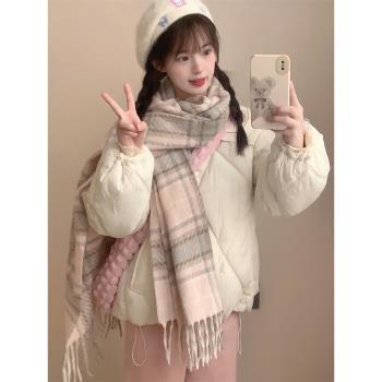 羽絨棉服女2024年新款冬季菱格棉襖小個子棉衣海軍領暖色學生外套