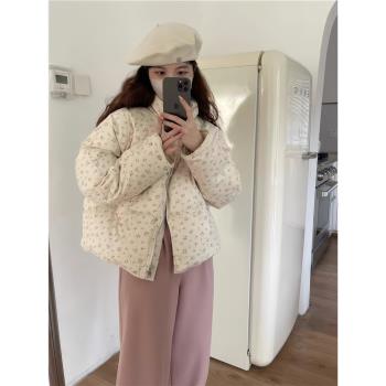 Wuli 23冬季新款韓系田園風小碎花短款羽絨服90白鴨絨上衣外套女
