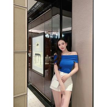 王玖玖T恤設計感修身上衣醋酸