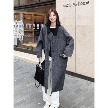 灰色雙面羊絨外套冬季女2024新款寬松遮肉氣質時尚加厚羊毛大衣潮
