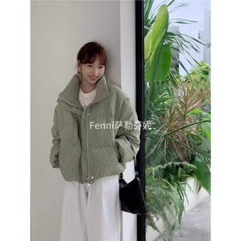 羽絨服女2024冬季新款韓版寬松立領格紋短款加厚白鴨絨保暖外套潮