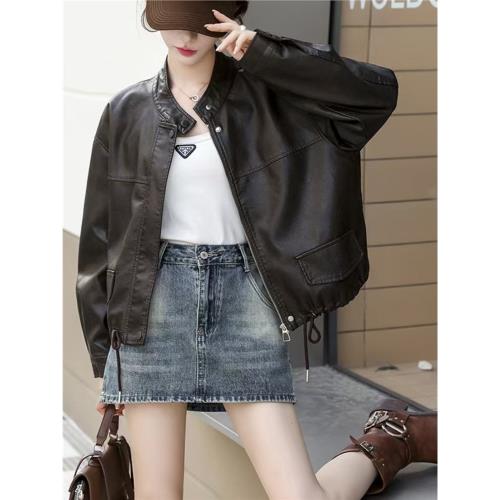 寬松復古皮衣女短款2025年新款韓版休閑機車港風美式PU外套皮夾克