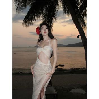 STUDIO歐美風亮絲鏤空露腰長裙