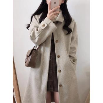 燕麥色中長款氣質羽絨服呢子大衣
