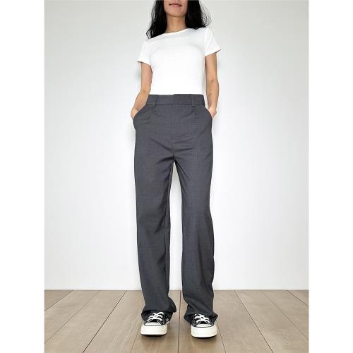 斷碼清貨|SWAGAL女裝薄款復古灰色高腰寬松垂感休閑百搭西裝長褲