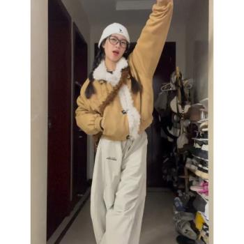 短款麂皮羊羔毛外套女冬季2024新款美式復古小個子棉衣棉服超好看