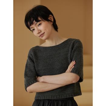 哈齒安妮一字領粗棒抗起球毛衣