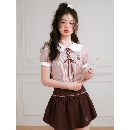 【梗豆物語】娃娃領套裝女新款可愛甜美修身顯瘦百搭學院風a字裙