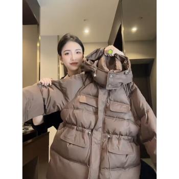 美拉德中長款收腰外套羽絨棉服