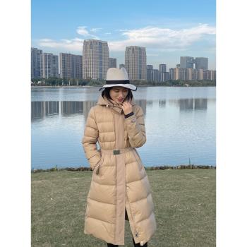 若如初見高階長款鵝絨服外套B家拼接設計款顯瘦收腰極寒羽絨服女