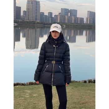 若如初見高階白鵝絨B家拼接設計款修身收腰氣質中款羽絨服外套女