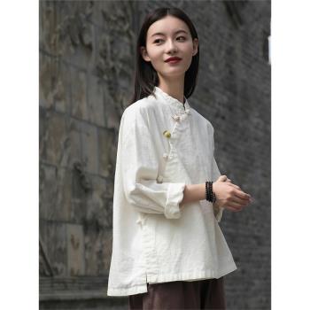 唐裝女復古棉麻中國風中式民國風禪意茶人服文藝斜襟盤扣上衣女裝